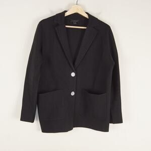 Ann Taylor Jeweled Button Black Knit Sweater Blazer Womens Sz M
